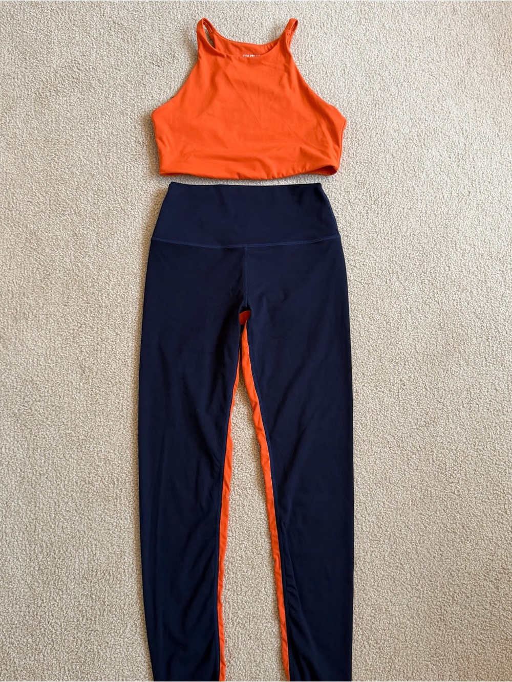 Splits59 Orange and Navy Workout Set Size Small Athleisure Athletic Pilates